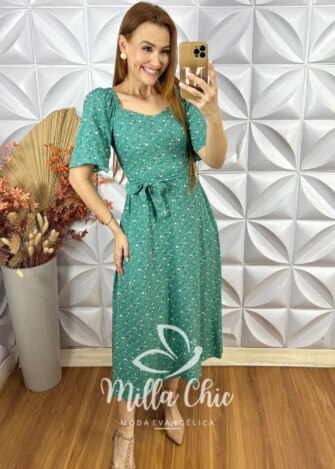 Vestido Geórgia Estampado- Verde - Milla Chic