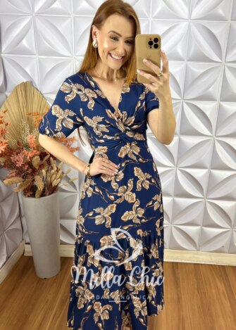Vestido Gisela em Viscolinho - Azul - Milla Chic