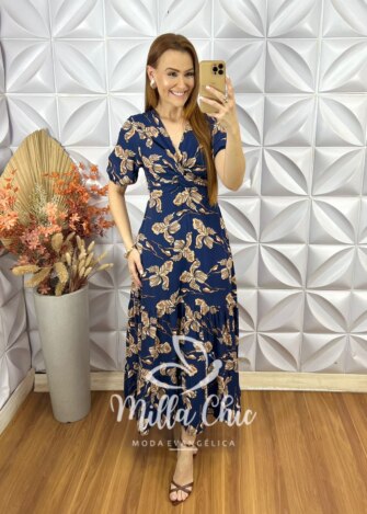 Vestido Gisela em Viscolinho - Azul - Milla Chic