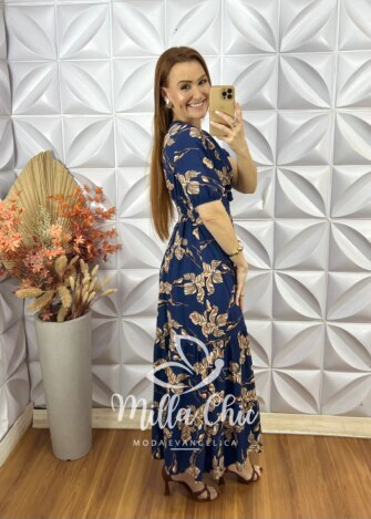 Vestido Gisela em Viscolinho - Azul - Milla Chic