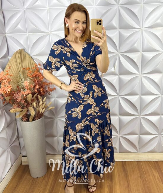 Vestido Gisela em Viscolinho - Azul - Milla Chic