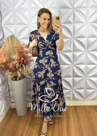 Vestido Gisela em Viscolinho - Azul - Milla Chic