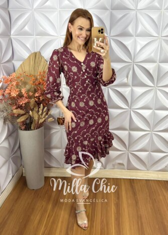 Vestido Laís Em Lesie Algodão - Marsala - Milla Chic