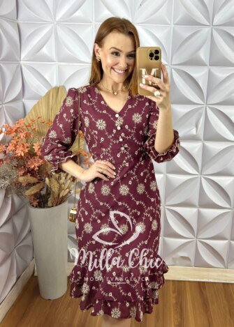 Vestido Laís Em Lesie Algodão - Marsala - Milla Chic