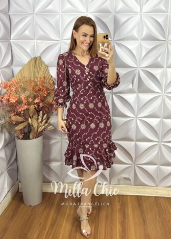 Vestido Laís Em Lesie Algodão - Marsala - Milla Chic