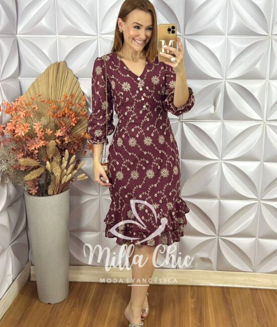 Vestido Laís Em Lesie Algodão - Marsala - Milla Chic