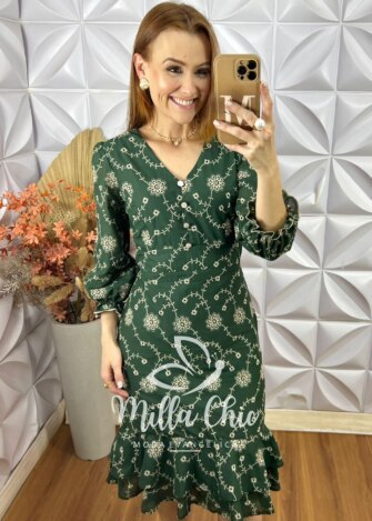Vestido Laís Em Lesie Algodão - Verde - Milla Chic