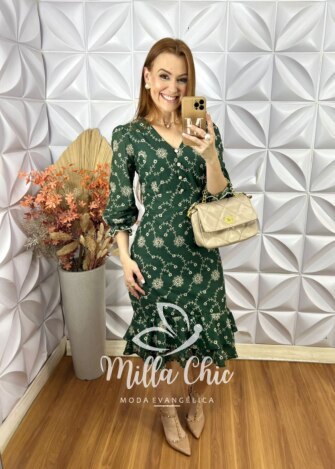 Vestido Laís Em Lesie Algodão - Verde - Milla Chic