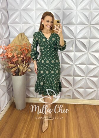Vestido Laís Em Lesie Algodão - Verde - Milla Chic