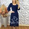 Vestido Leonor Em Viscolinho - Azul Marinho - Milla Chic