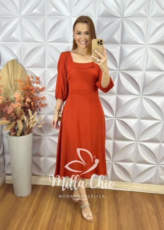 Vestido Leonor Em Viscolinho - Laranja - Milla Chic