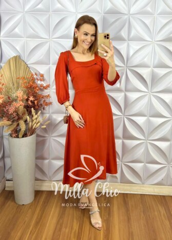 Vestido Leonor Em Viscolinho - Laranja - Milla Chic