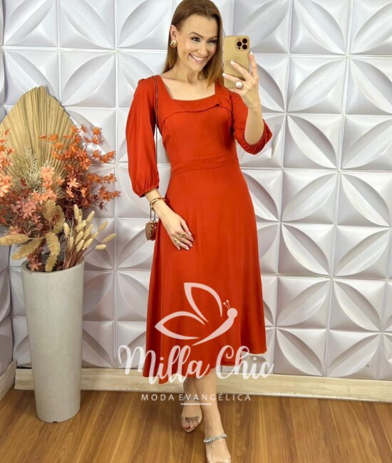Vestido Leonor Em Viscolinho - Laranja - Milla Chic