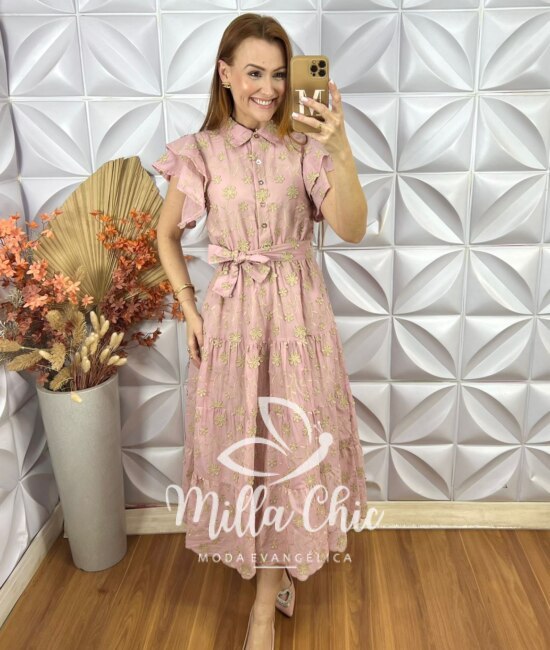 Vestido Lolla Em Lesie Bordado 3 D - Azul baby - Milla Chic