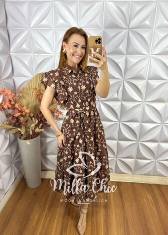 Vestido Lolla Em Lesie Bordado 3 D - Marrom - Milla Chic