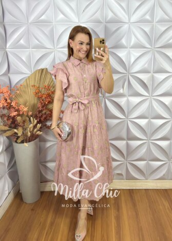 Vestido Lolla Em Lesie Bordado 3 D - Azul baby - Milla Chic
