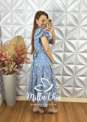 Vestido Lolla Em Lesie Bordado 3 D - Azul baby - Milla Chic