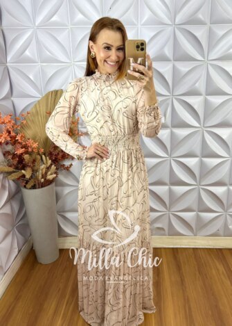 Vestido Longo Celina Em Tule - Areia - Milla Chic