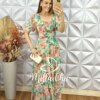 Vestido Longo Heloísa Em Chiffon Devore - Verde - Milla Chic
