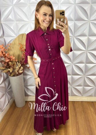 Vestido Longo Isabel Em Viscolinho - Cherry - Milla Chic