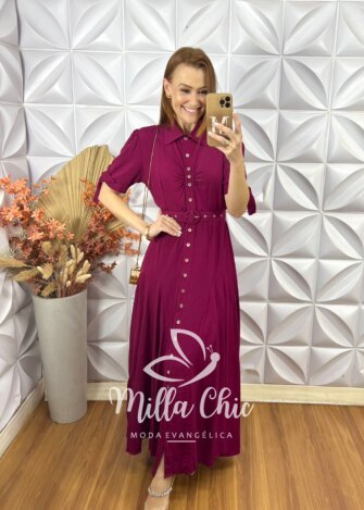 Vestido Longo Isabel Em Viscolinho - Cherry - Milla Chic