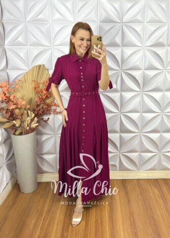 Vestido Longo Isabel Em Viscolinho - Cherry - Milla Chic