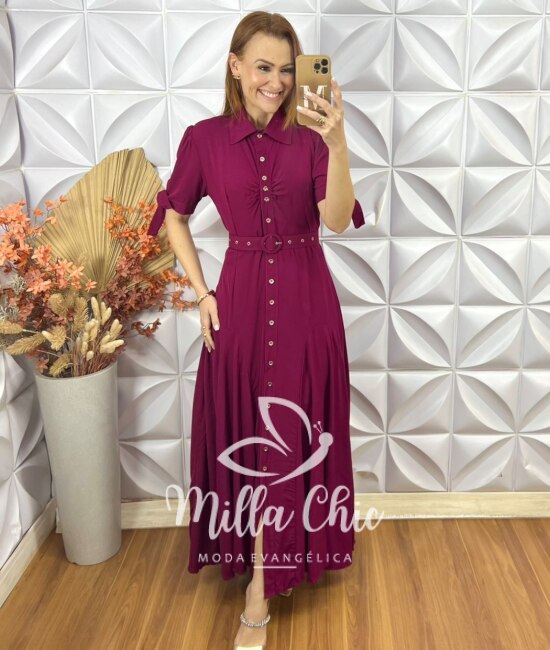 Vestido Longo Isabel Em Viscolinho - Cherry - Milla Chic