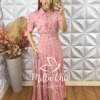 Vestido Longo Isabel Em Viscolinho - Rosa - Milla Chic