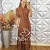 Vestido Longo Isabel Em Viscolinho - Marrom - Milla Chic