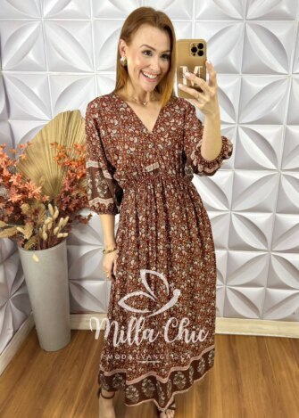 Milla Chic - millachic com br vestido luciana em viscolinho copia 4 Vestido Luciana Em Viscolinho - Marrom - Milla Chic