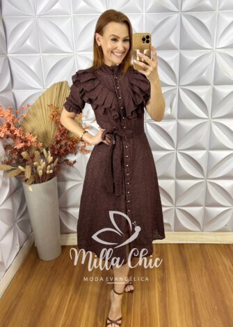 Vestido Lunara Em Lesie 3D - Marrom Escuro - Milla Chic