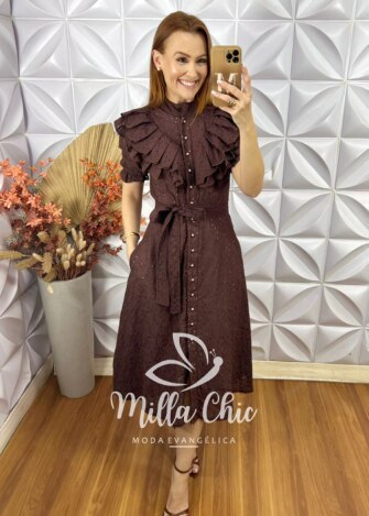 Vestido Lunara Em Lesie 3D - Marrom Escuro - Milla Chic
