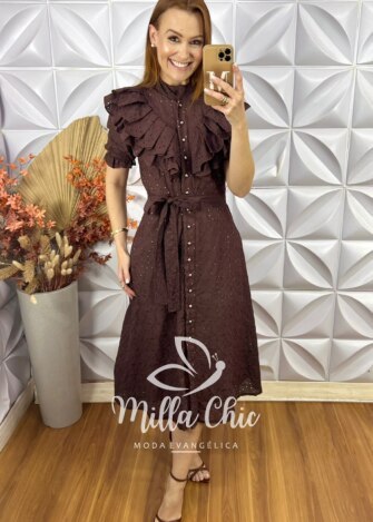 Milla Chic - millachic com br vestido lunara em lesie 3d marrom escuro 5 Vestido Lunara Em Lesie 3D - Marrom Escuro - Milla Chic
