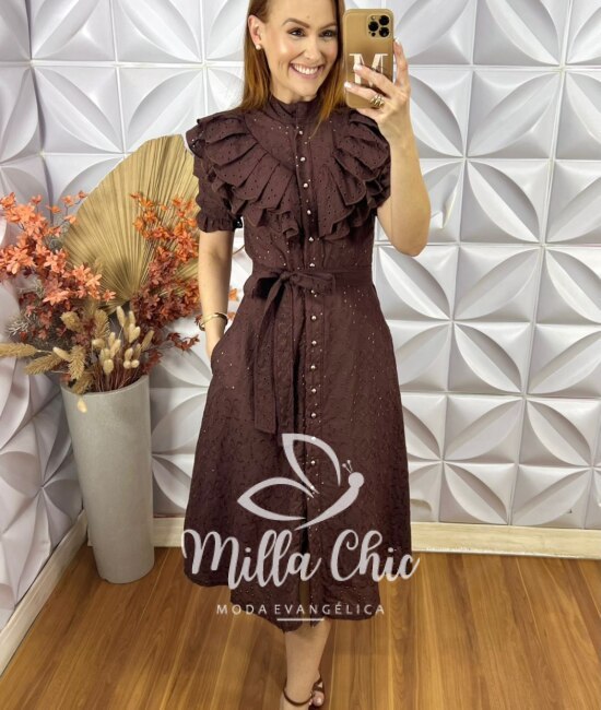 Vestido Lunara Em Lesie 3D - Marrom Escuro - Milla Chic