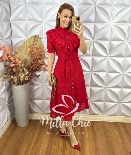 Vestido Lunara Em Lesie - Vermelho - Milla Chic
