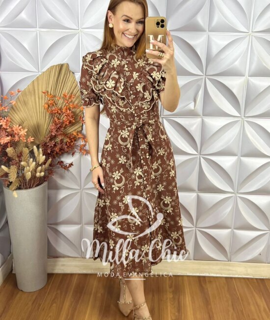 Vestido Lunara Em Lesie 3D - Marrom - Milla Chic