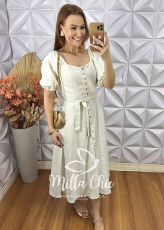 Vestido Nany Em Linho - Areia - Milla Chic