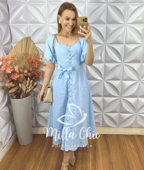 Vestido Nany Em Linho - Azul - Milla Chic
