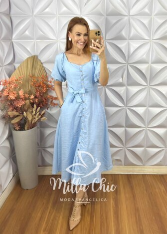 Milla Chic - millachic com br vestido nany em linho azul 3 Vestido Nany Em Linho - Azul - Milla Chic