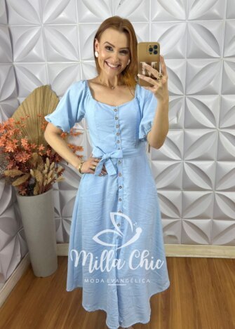 Vestido Nany Em Linho - Azul - Milla Chic