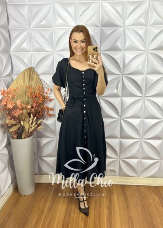 Vestido Nany Em Linho - Preto - Milla Chic