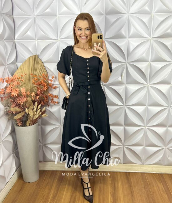 Vestido Nany Em Linho - Preto - Milla Chic