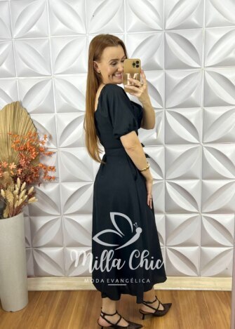 Milla Chic - millachic com br vestido nany em linho preto 1 Vestido Nany Em Linho - Preto - Milla Chic