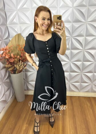 Vestido Nany Em Linho - Preto - Milla Chic