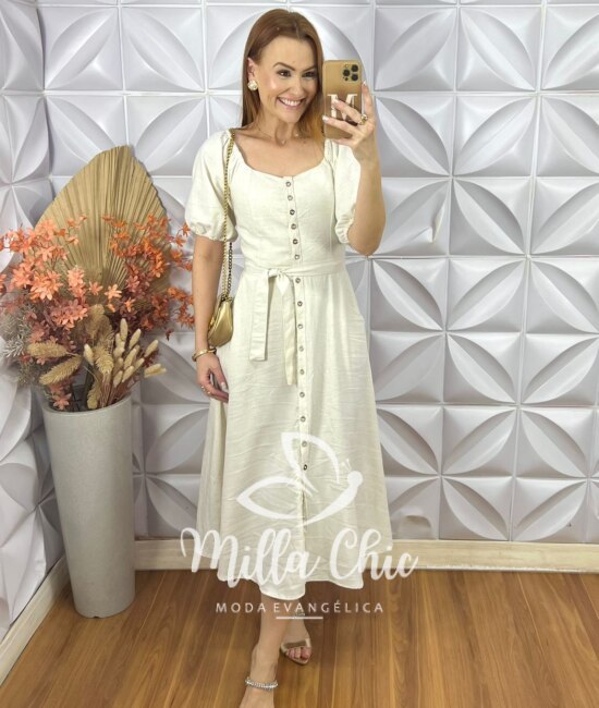 Vestido Nany Em Linho - Areia - Milla Chic