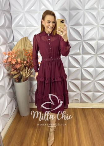 Vestido Paola Em Chiffon - Cherry - Milla Chic