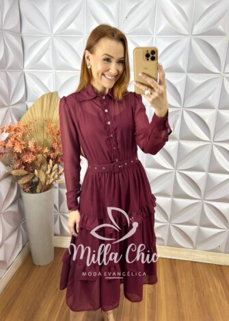 Vestido Paola Em Chiffon - Cherry - Milla Chic