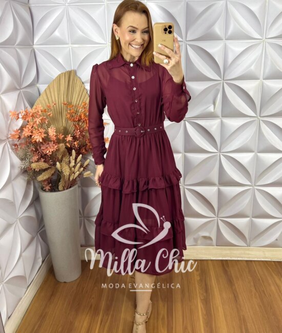 Vestido Paola Em Chiffon - Cherry - Milla Chic