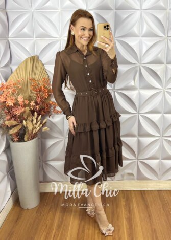 Milla Chic - millachic com br vestido paola em chiffon marrom 3 Vestido Paola Em Chiffon - Marrom - Milla Chic