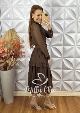 Milla Chic - millachic com br vestido paola em chiffon marrom Vestido Paola Em Chiffon - Marrom - Milla Chic